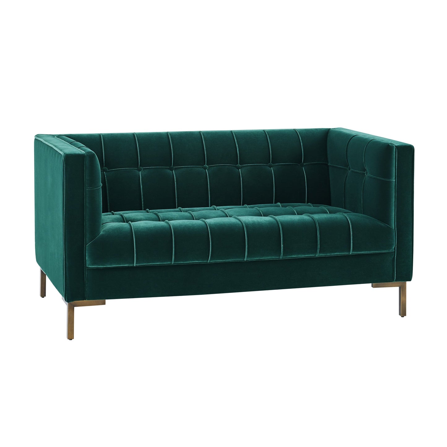 Isaac Channel Stitch Green Velvet Loveseat