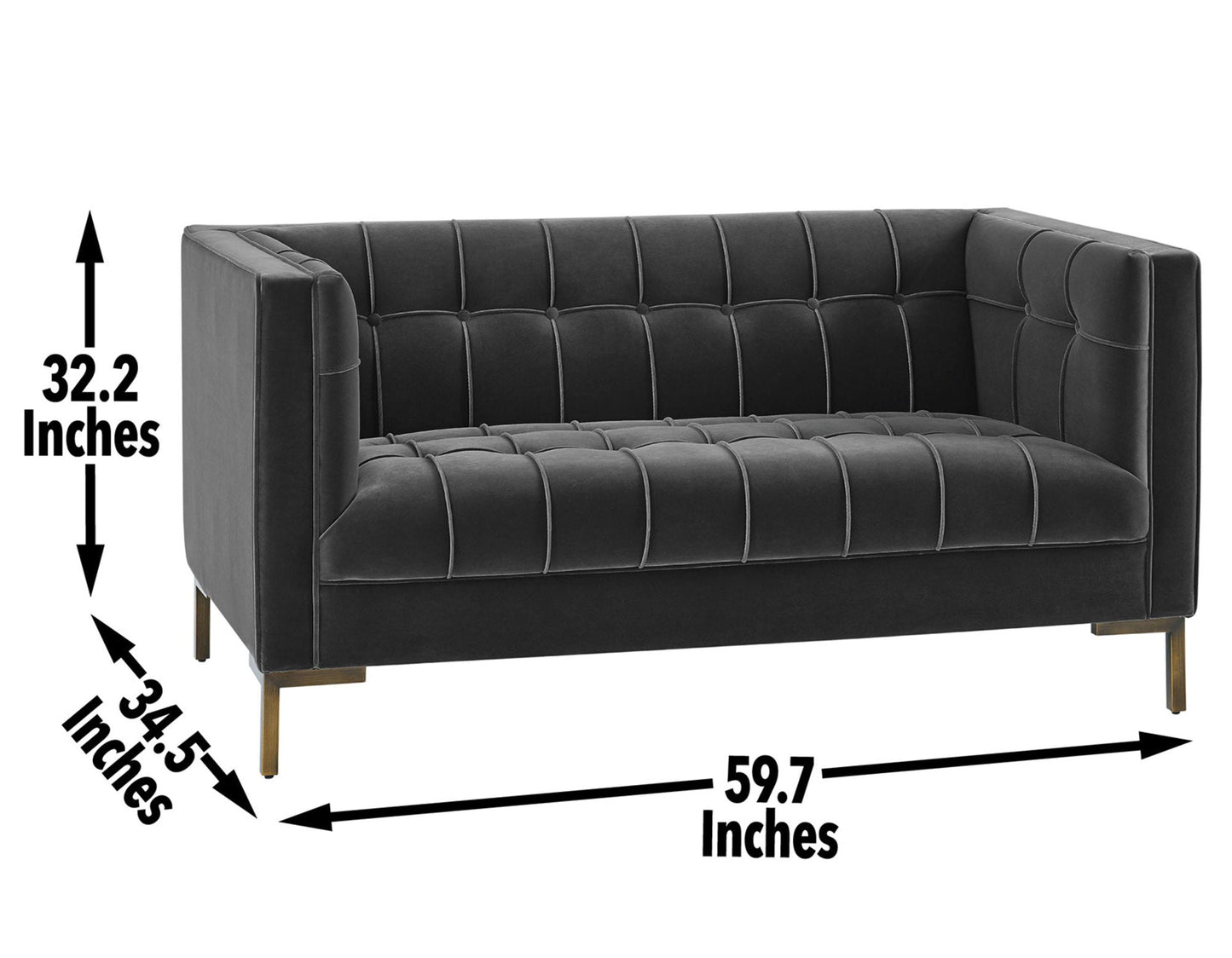 Isaac Channel Stitch Gray Velvet Loveseat