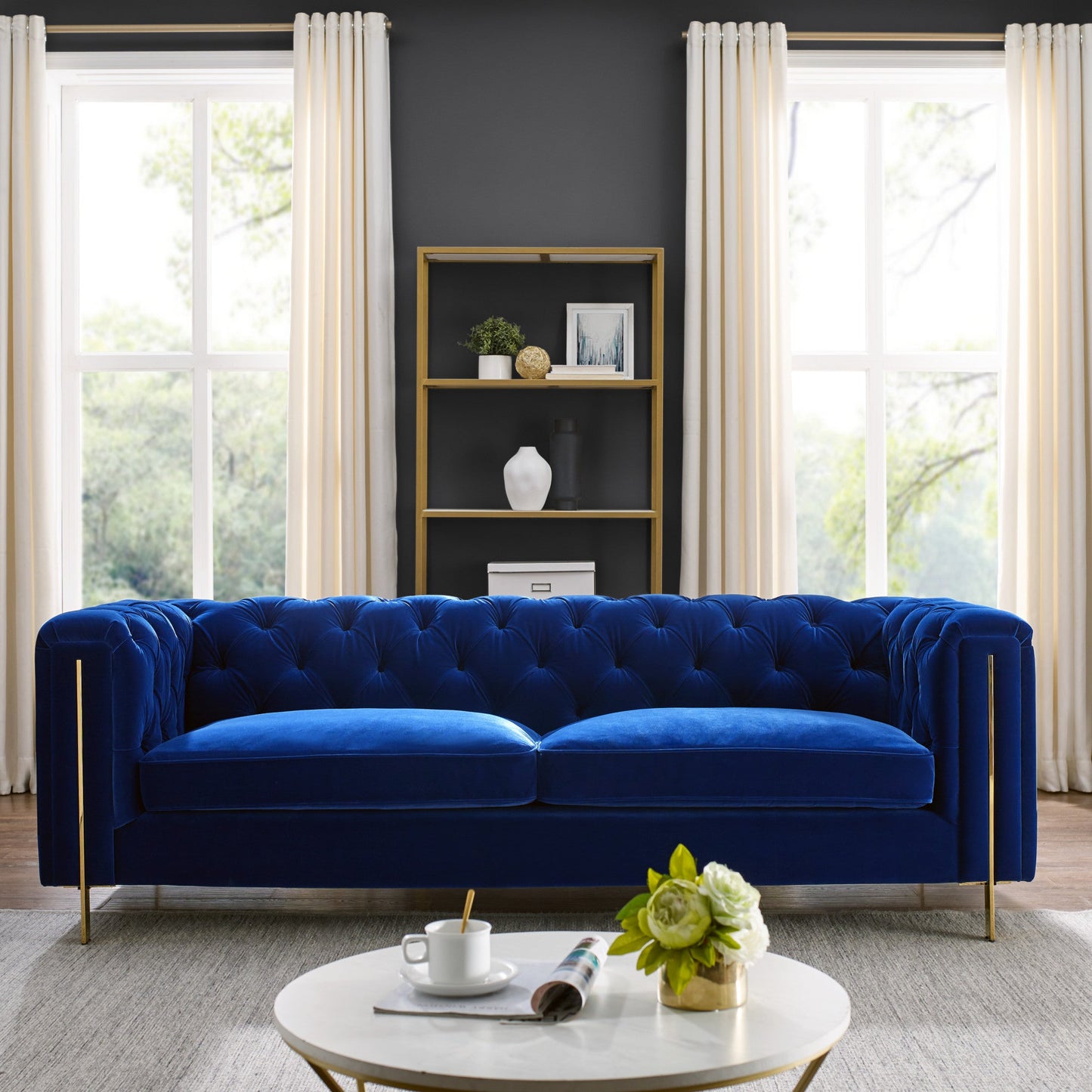 Charlene Blue Velvet Sofa Love 2PC