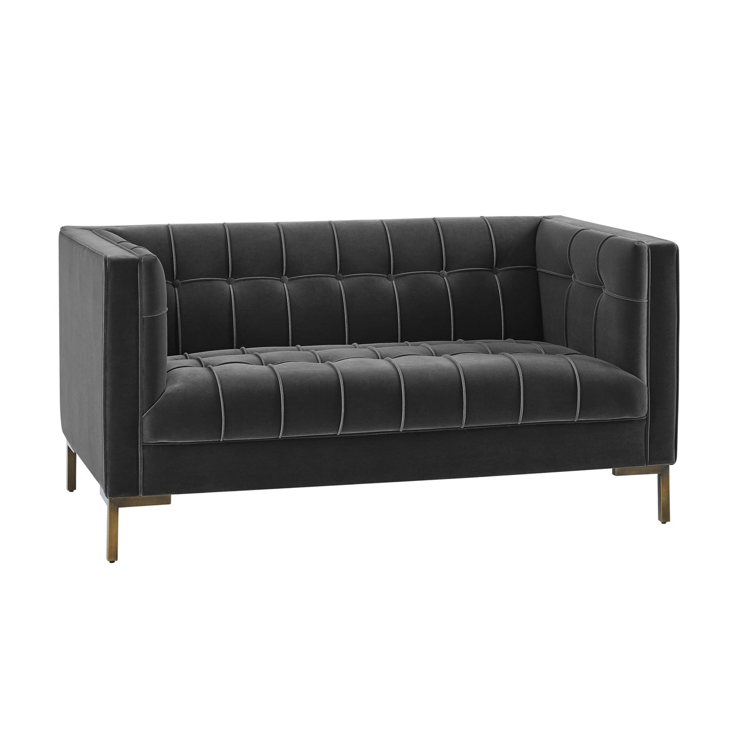Isaac Channel Stitch Gray Velvet Loveseat