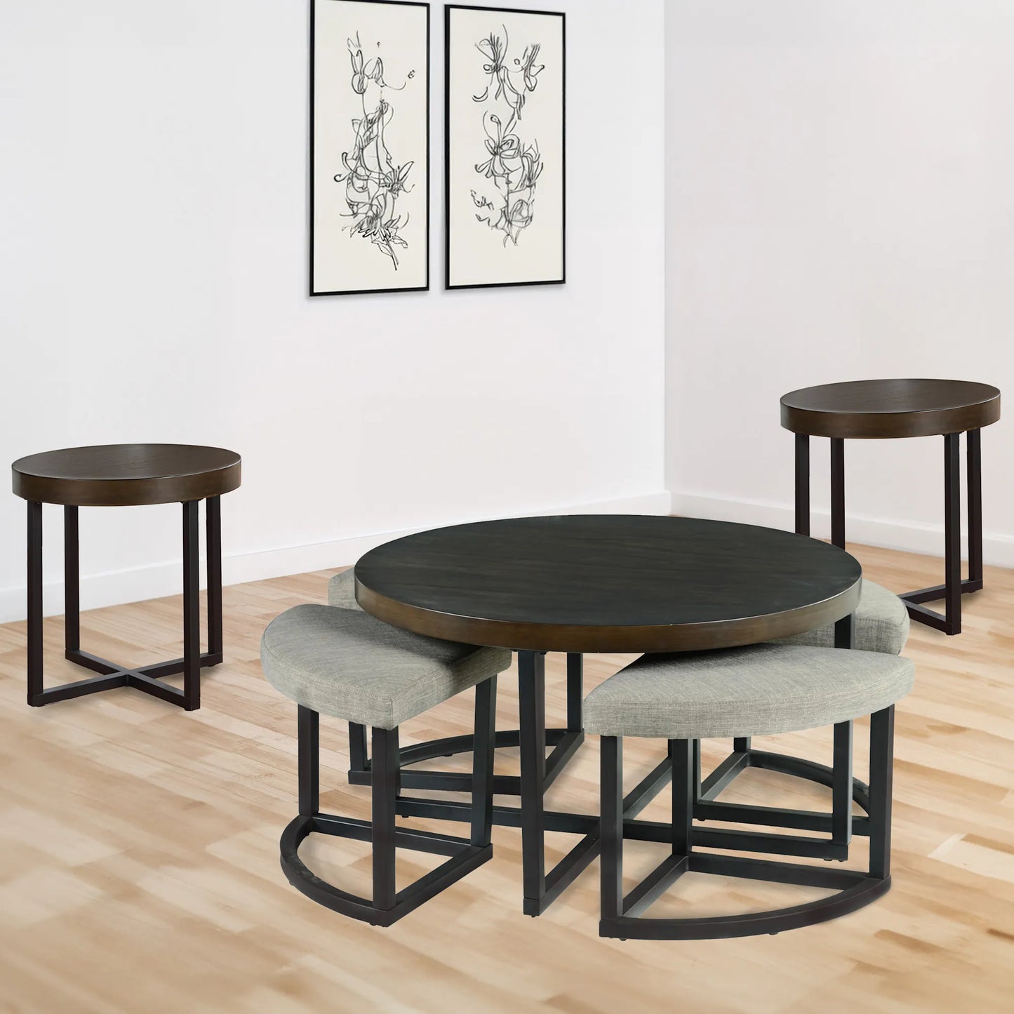 Yukon Coffee Table with Stools & 2 End Tables