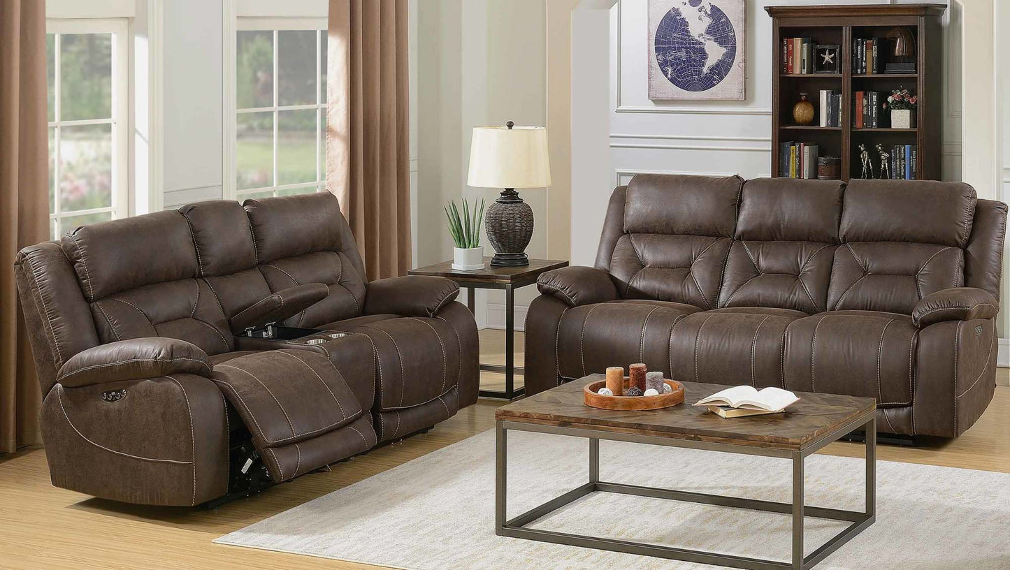 Aria Brown Dual-Power Reclining Sofa & Console Loveseat