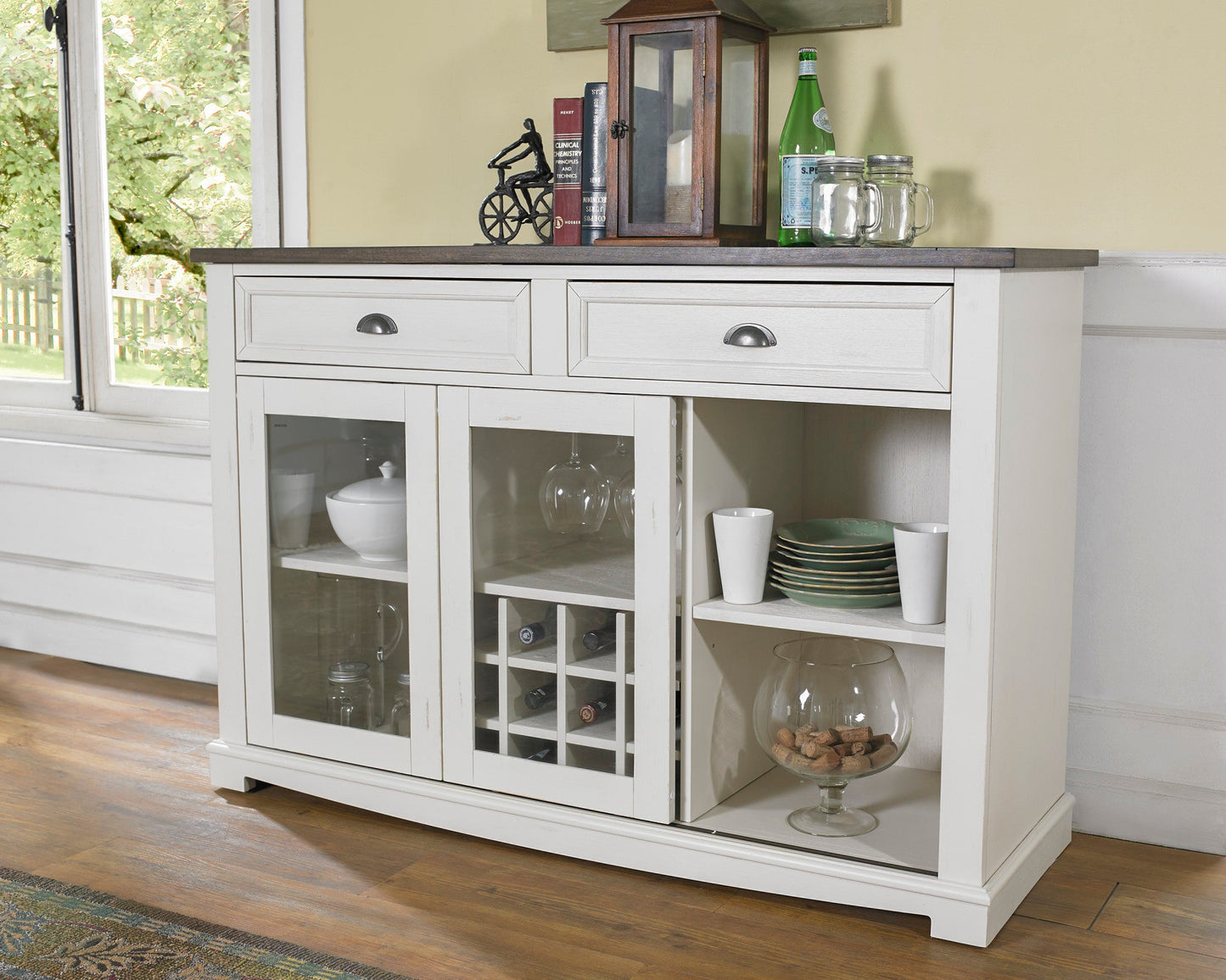 Cayla Server Dark Oak & White