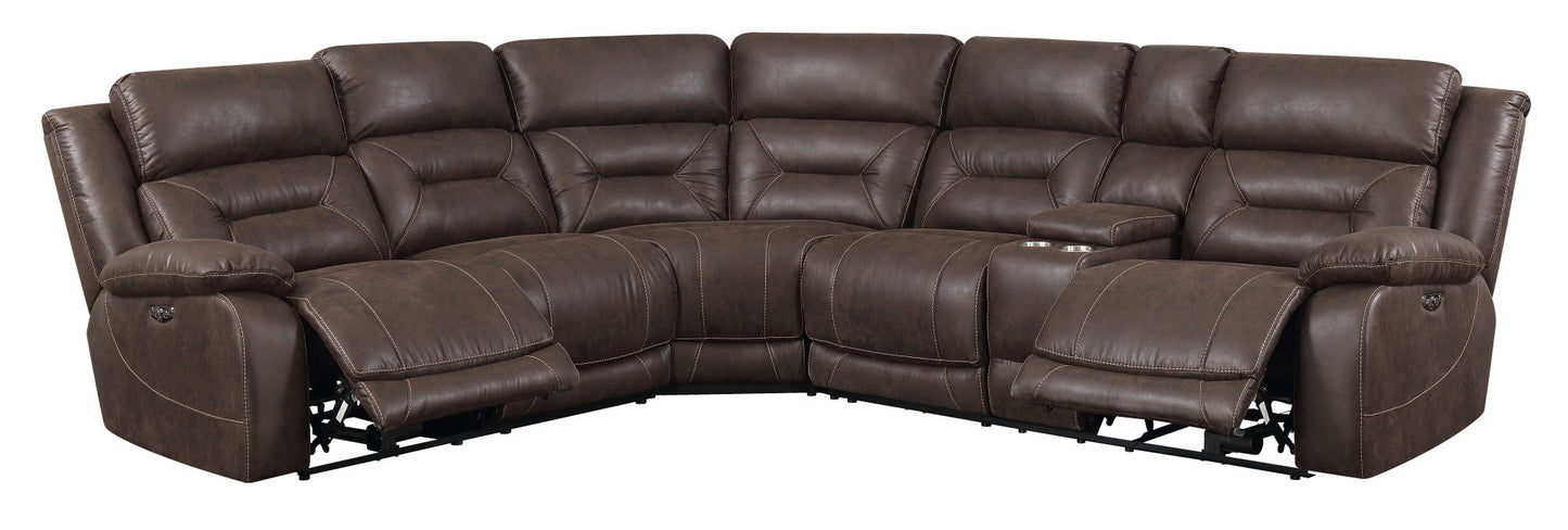 Aria Brown Sectional LAF Dual-Power Reclining Sectional Loveseat