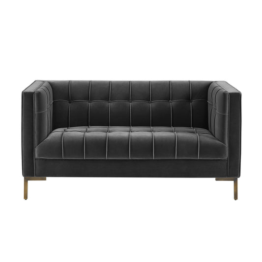 Isaac Channel Stitch Gray Velvet Loveseat