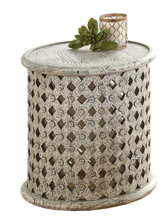 Samir Round Tribal Carved Wood