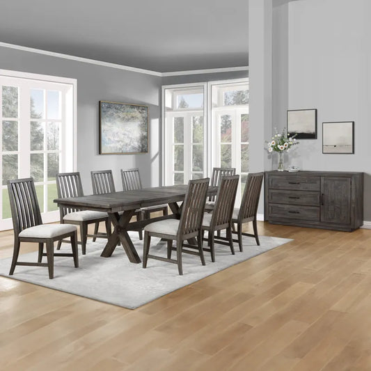Riverdale Black Dining Table, 8 Side Chairs