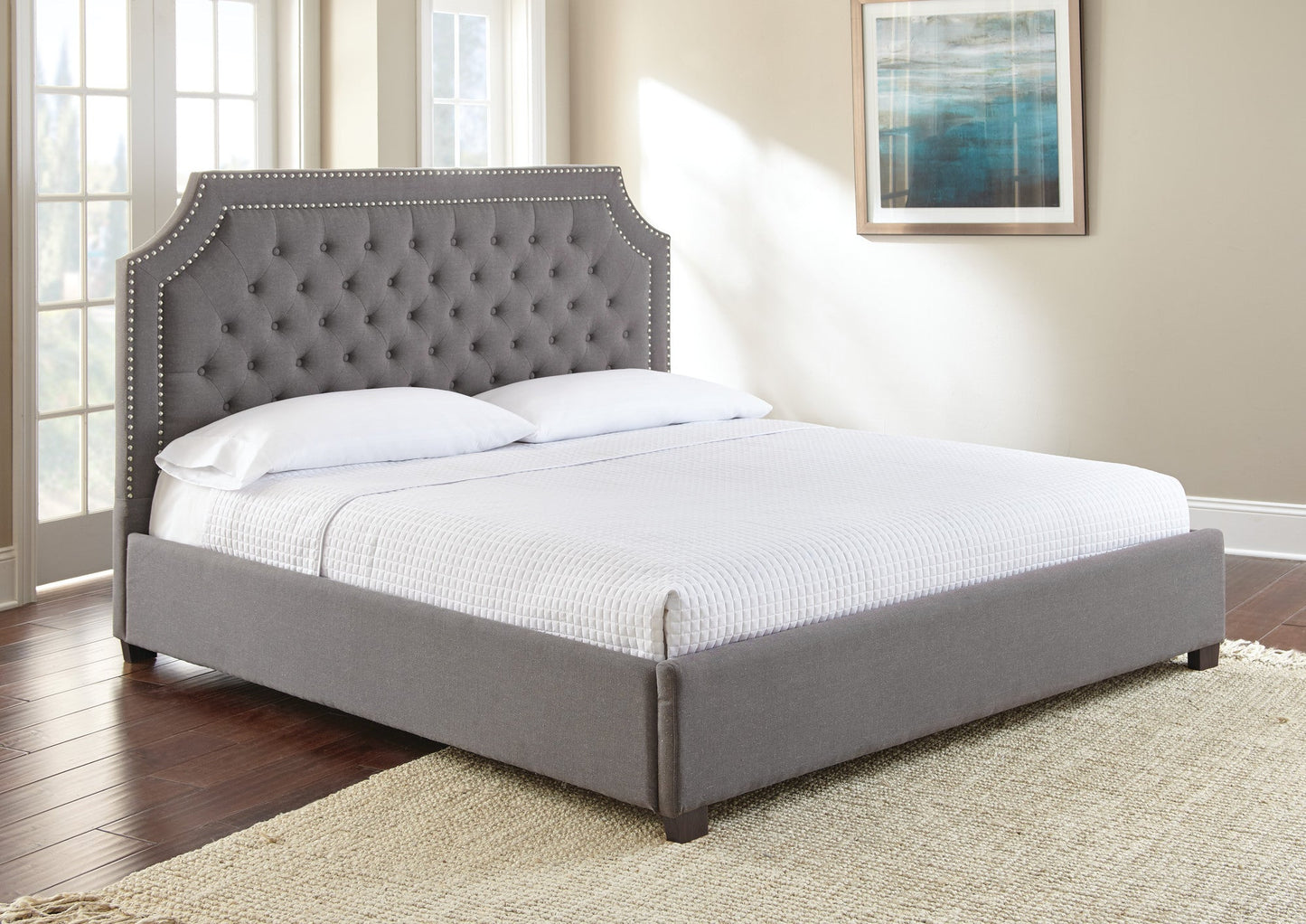 Wilshire King Gray Upholstered