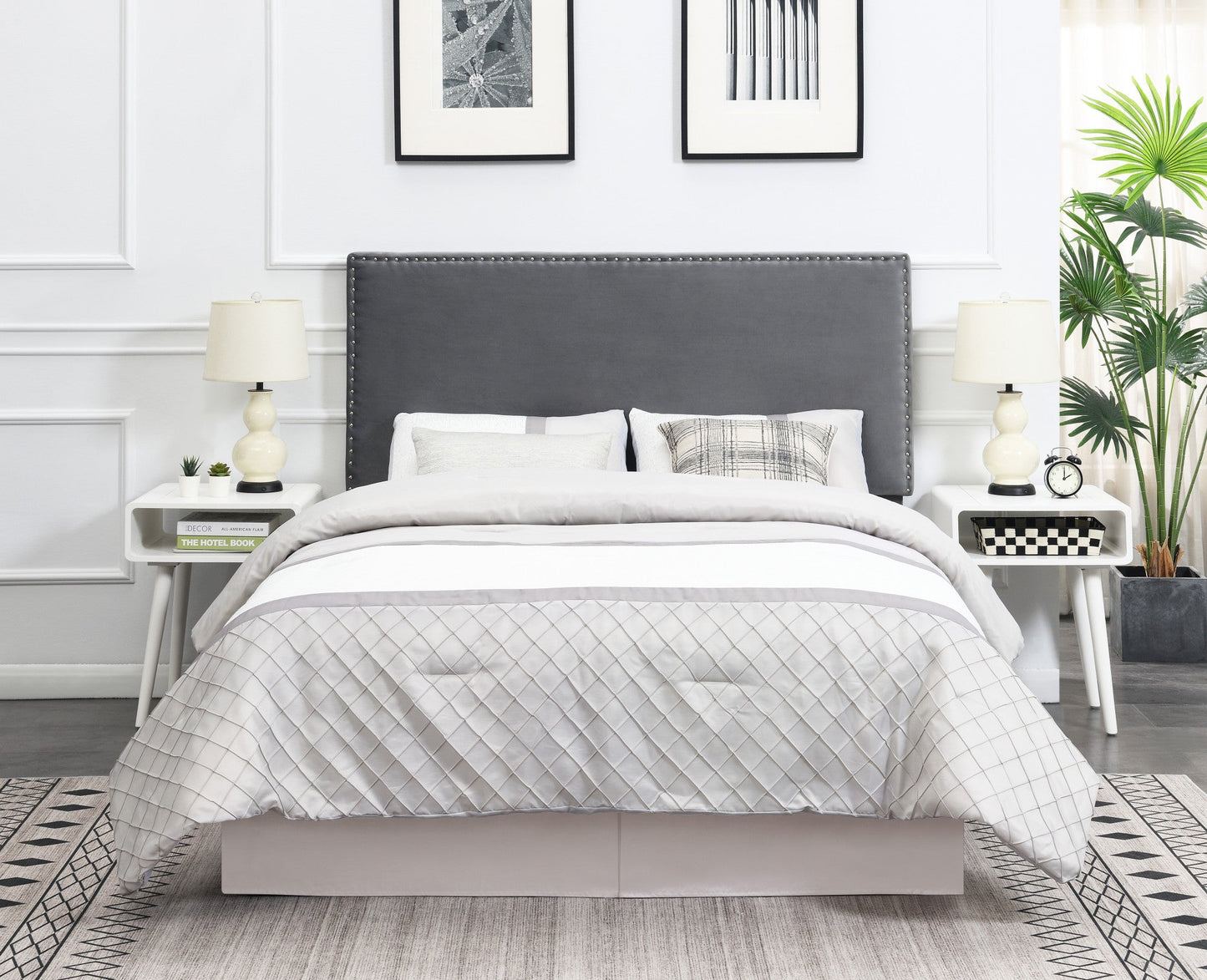Bergen Queen Headboard Silver Velvet