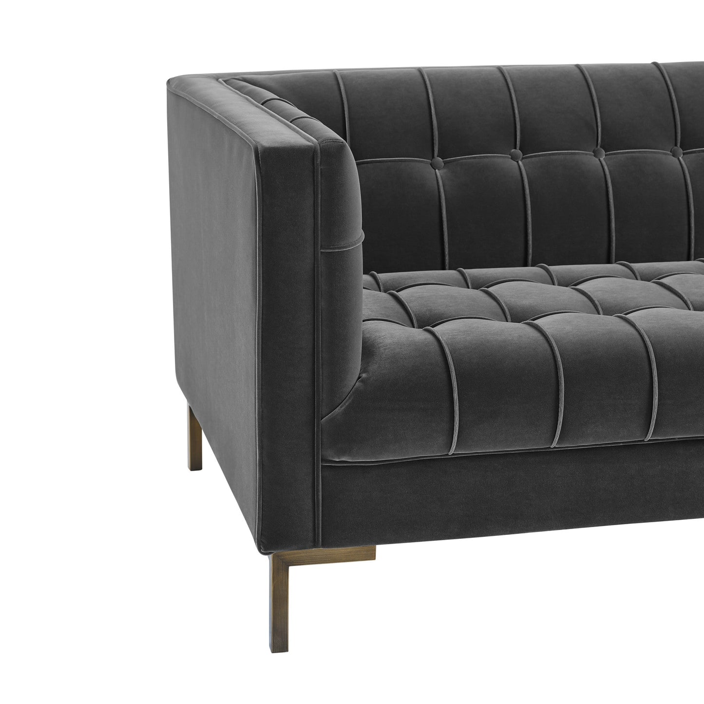 Isaac Channel Stitch Gray Velvet Loveseat