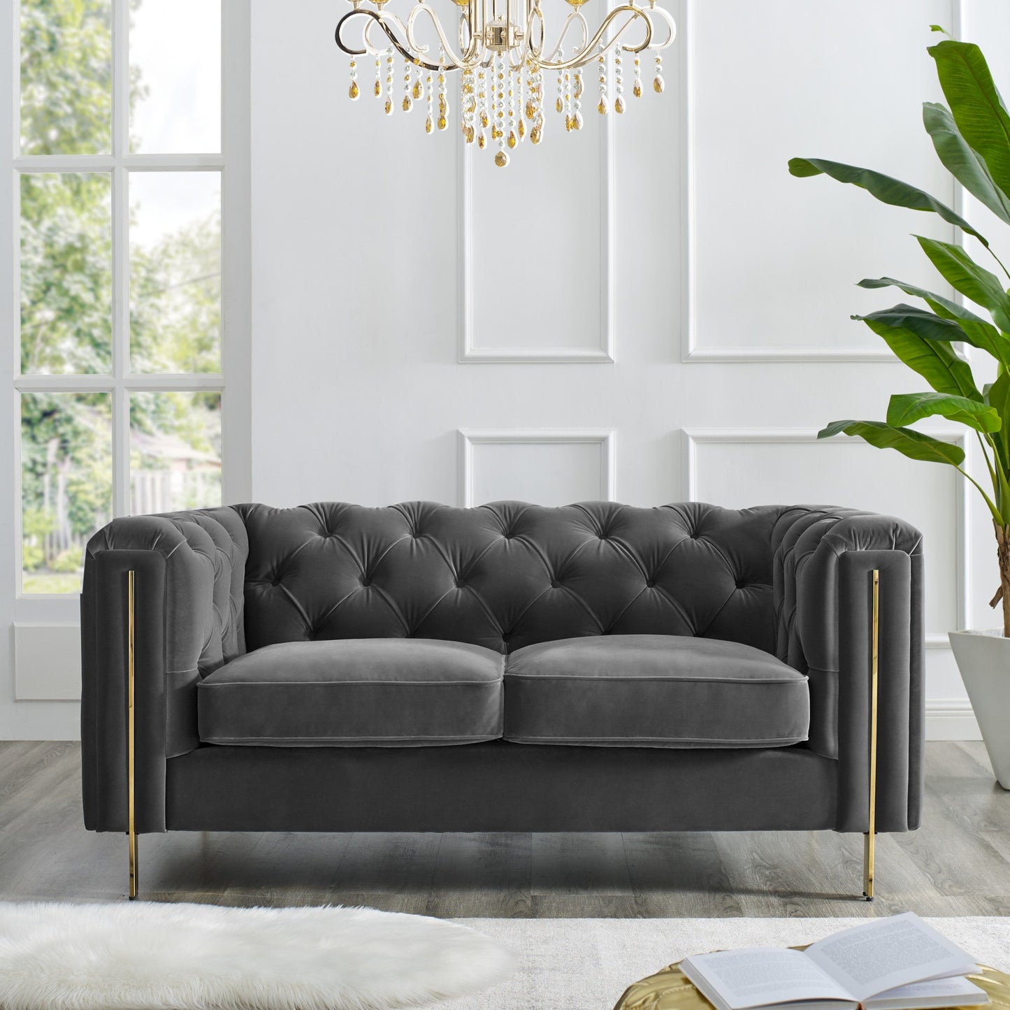 Charlene Gray Velvet Sofa Love