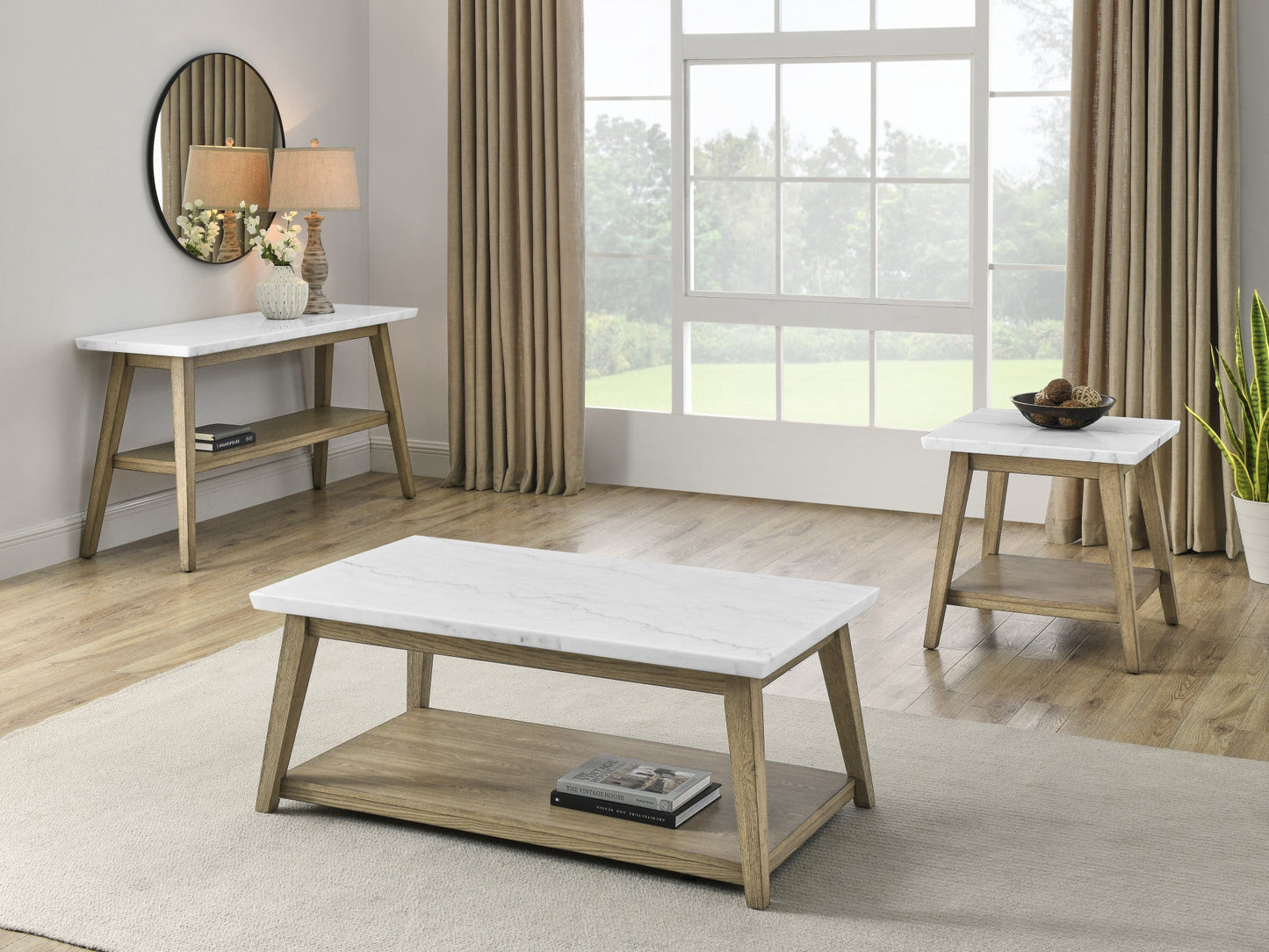 Vida White Marble Top Cocktail Table w/Casters