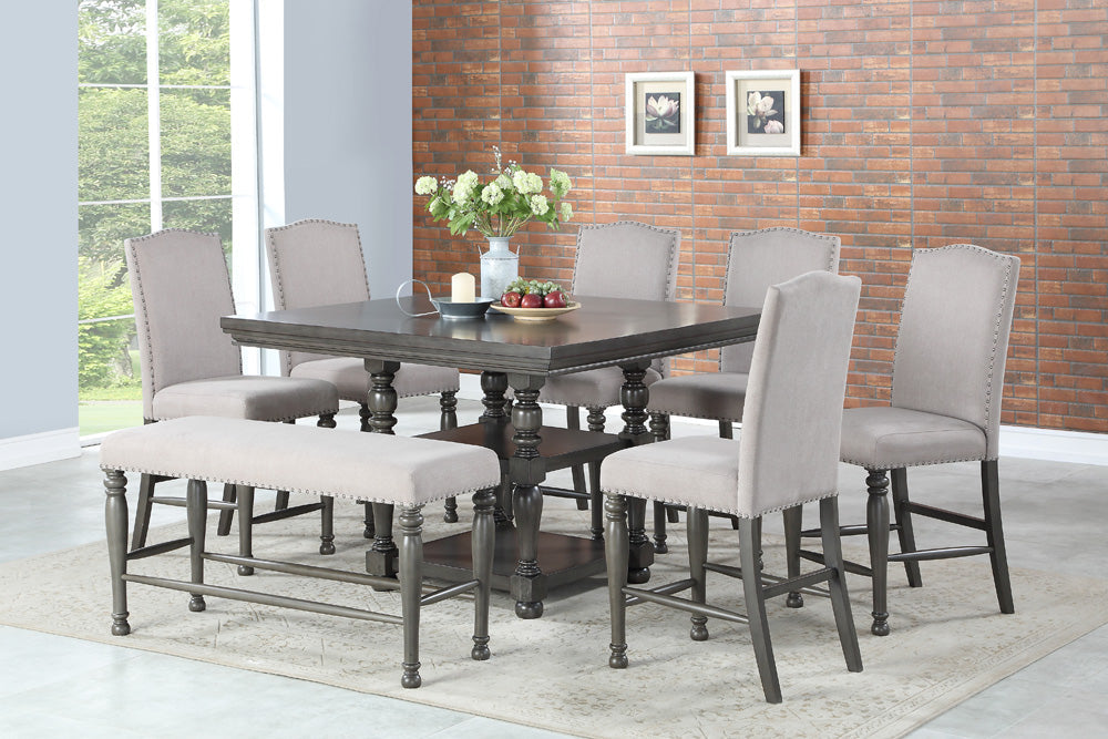 Caswell Counter Height Table, 6 Chairs, Bench