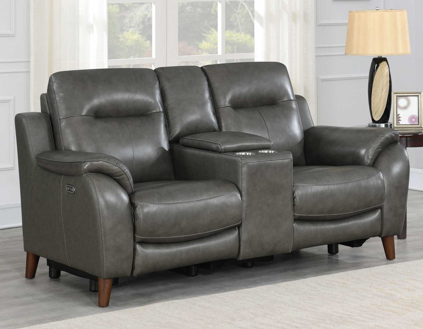 Trento Charcoal Dual Power Console Loveseat