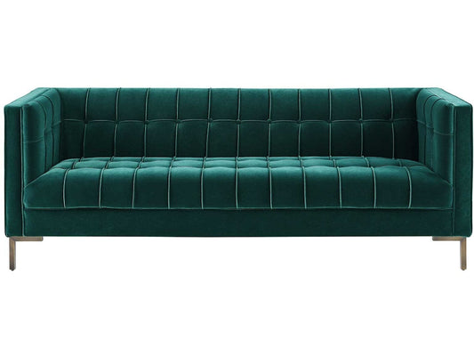 Isaac Channel Stitch Green Velvet Sofa