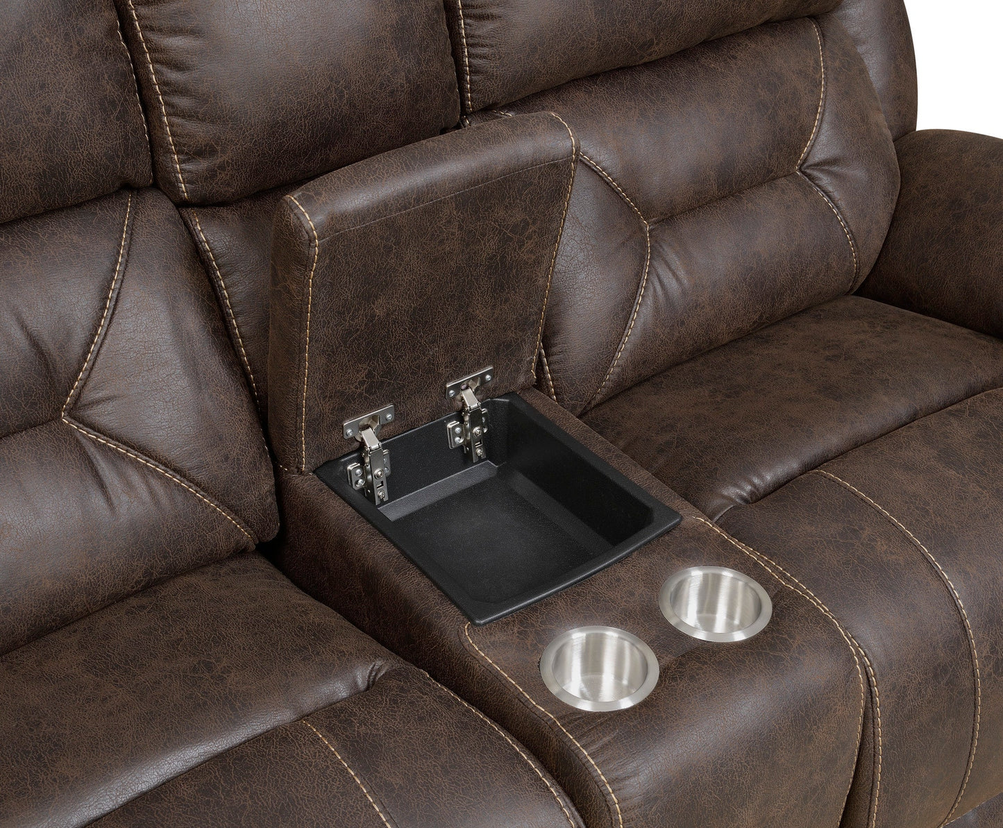 Aria Brown Dual-Power Reclining Console Loveseat