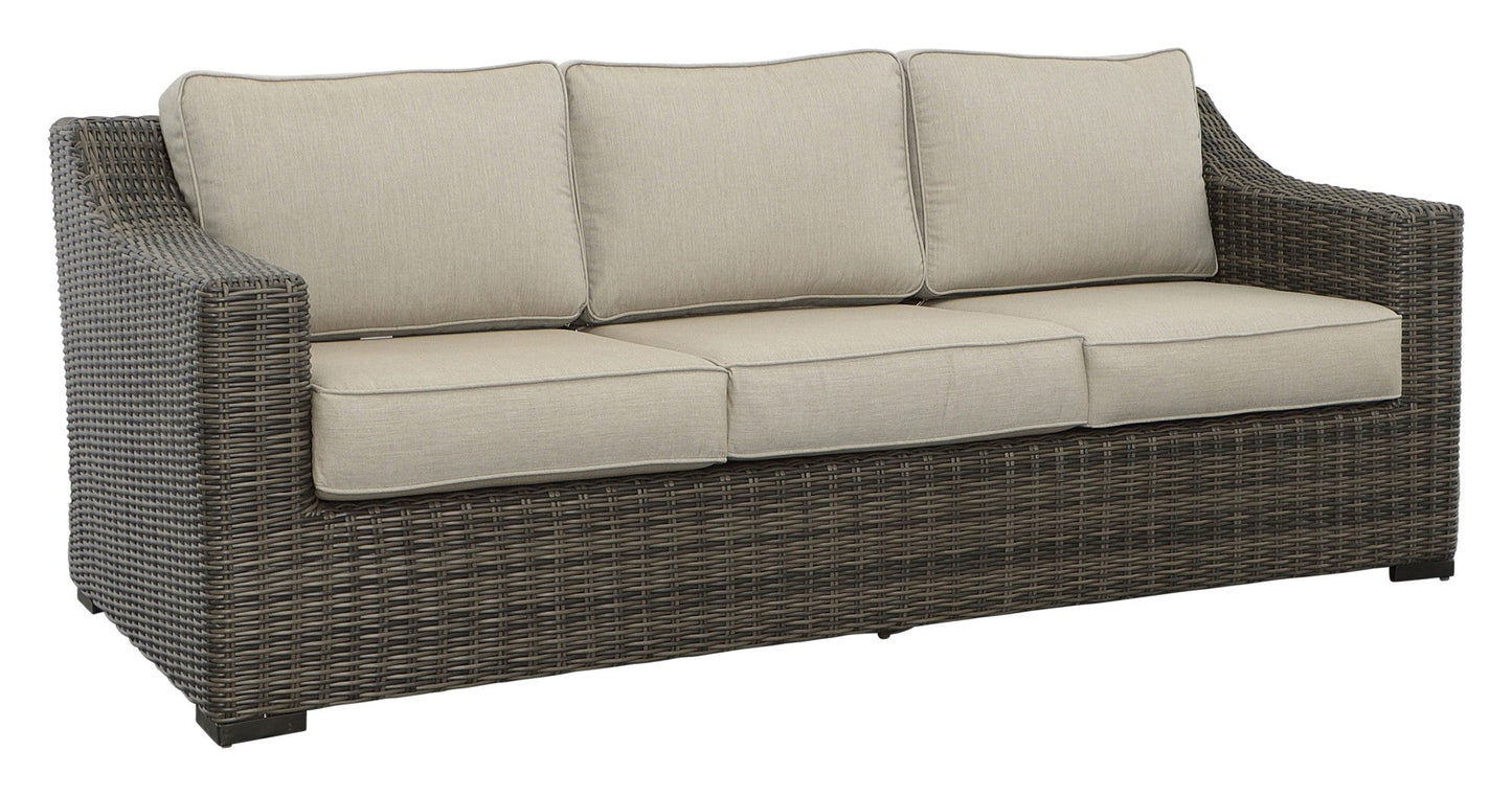 Jones Rattan Sofa w/ Half Round Wicker