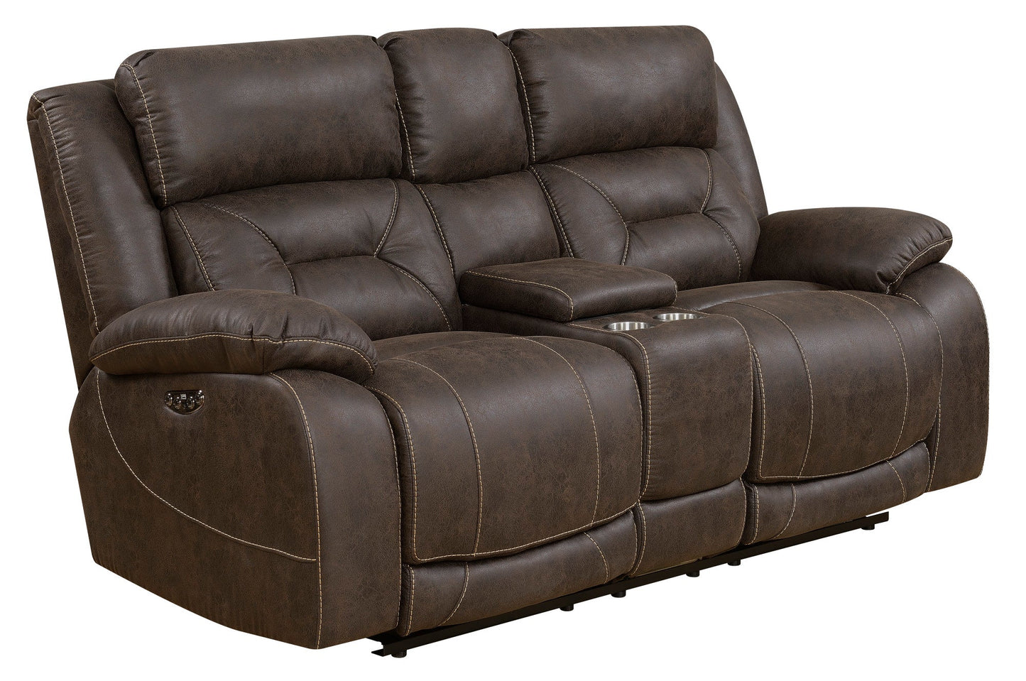 Aria Brown Dual-Power Reclining Sofa & Console Loveseat