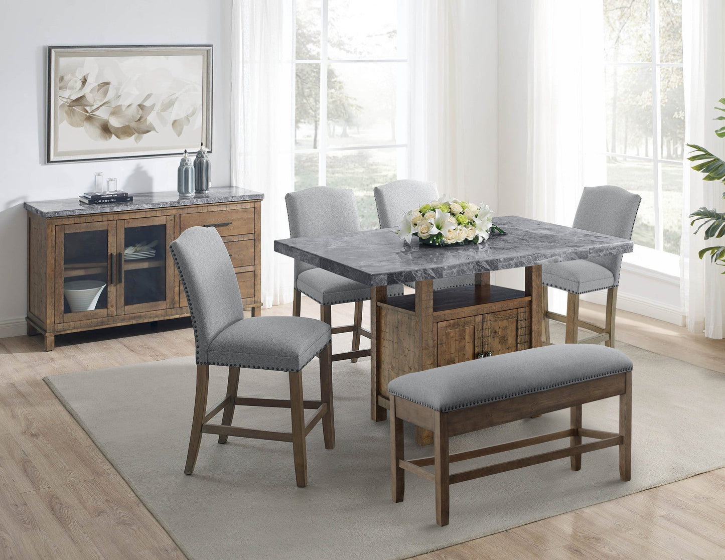 Grayson Counter Storage Bench w/Nailhead