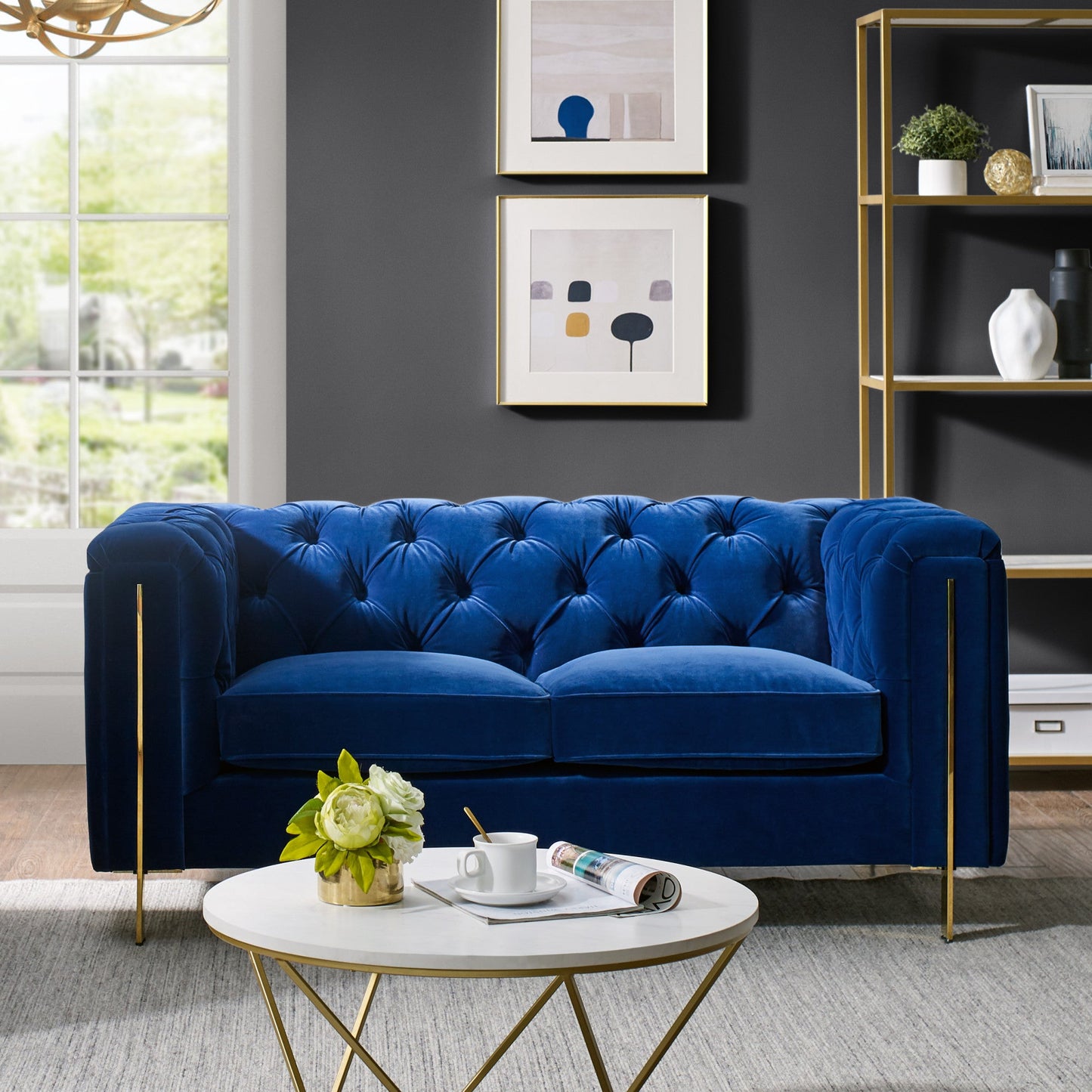 Charlene Blue Velvet Sofa Love 2PC
