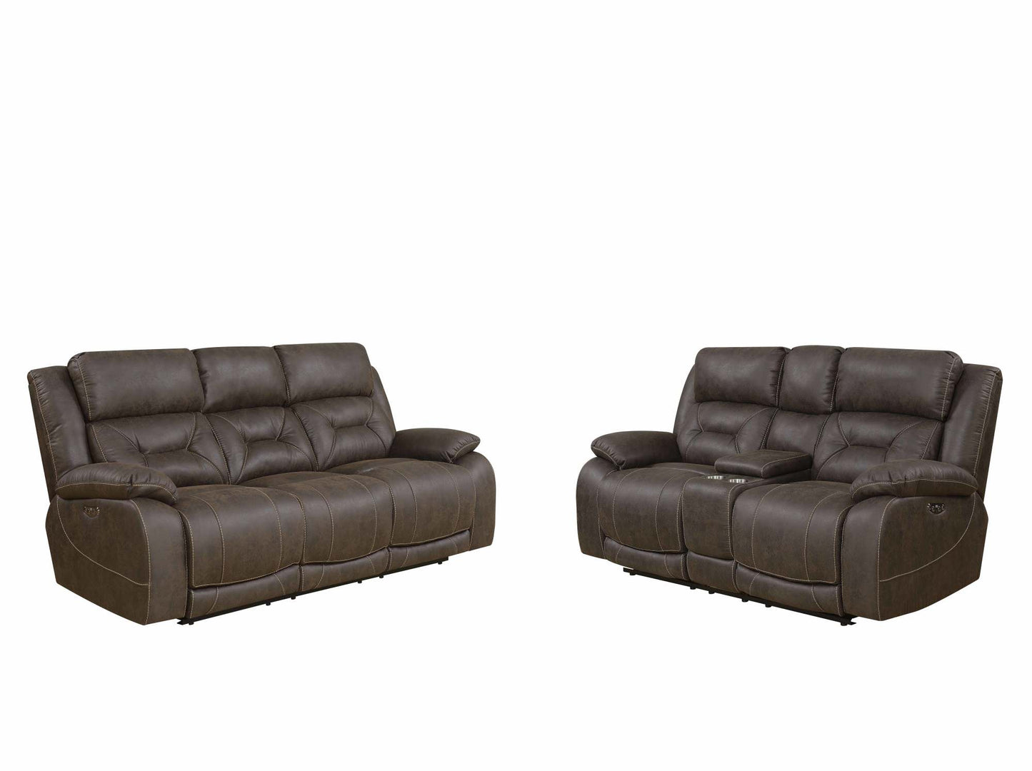 Aria Brown Dual-Power Reclining Sofa & Console Loveseat