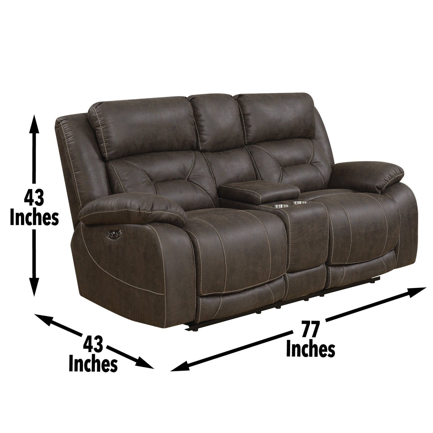 Aria Brown Dual-Power Reclining Console Loveseat