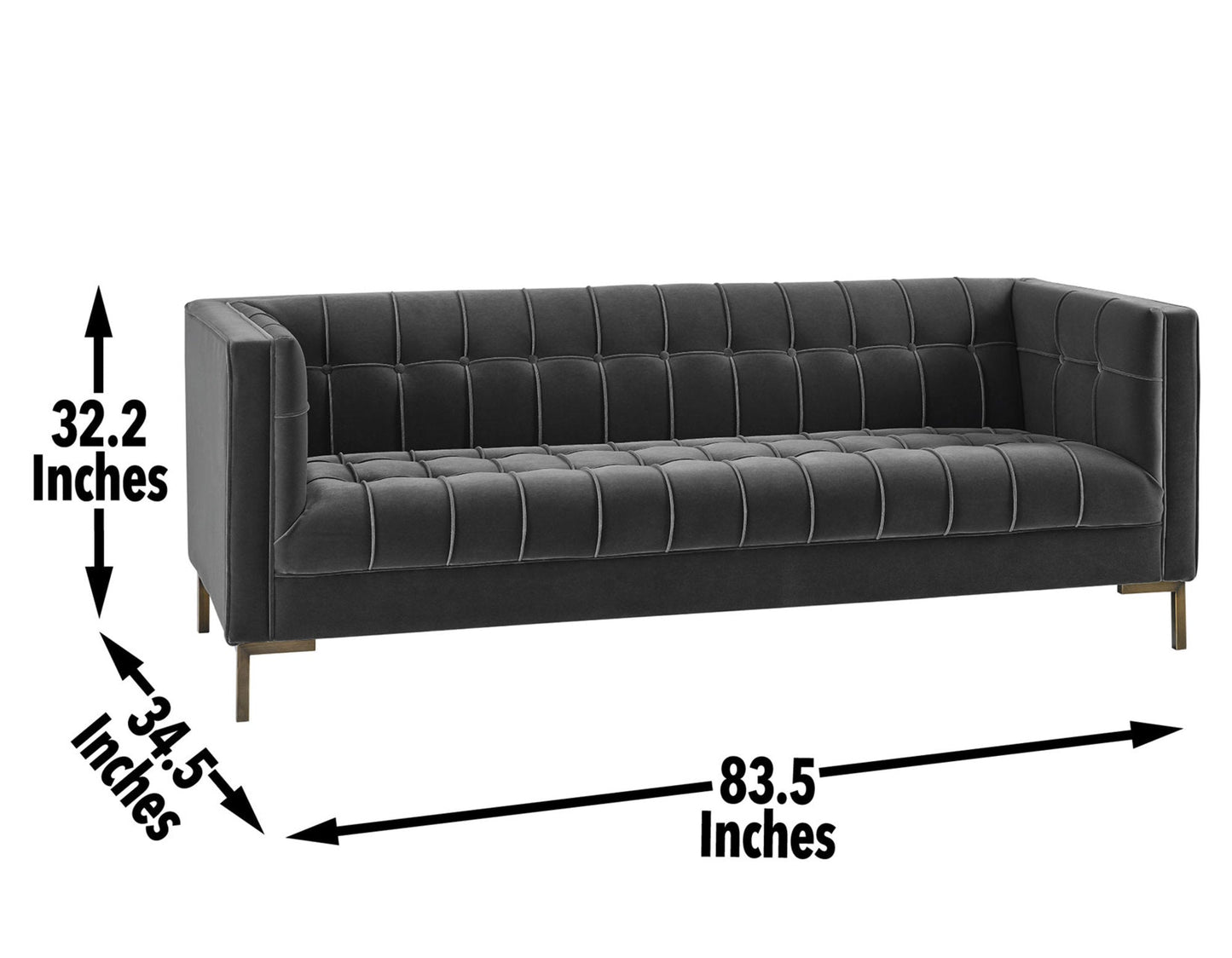 Isaac Channel Stitch Gray Velvet Sofa